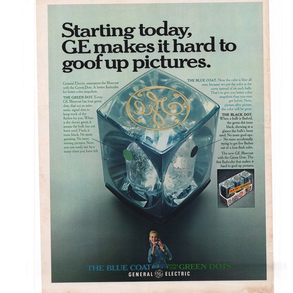 GE Flash Bulb Magazine Advertisement 1968 General Electric Photography Vintage